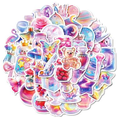 Imagem de Adesivos holográficos, 50 unidades, pacote de adesivos fofos para animais e doces