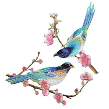 Imagem de Adesivos de reparo com aplique de ferro/costurar, acessórios DIY para roupas, jaquetas, jeans, mochilas e chapéus (pássaro multicolorido no ramo de ameixa)