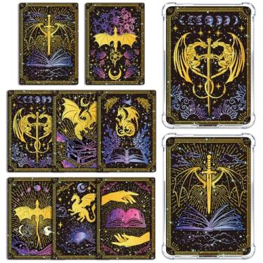 Imagem de Rngmsi Inserção de cartolina para capa transparente – 8 peças de inserções de cartolina de dragão de tarô compatíveis com Kindle Paperwhite 11 a 12, 6,9 x 4,20 cm Fantasy Gold Magic Papers para