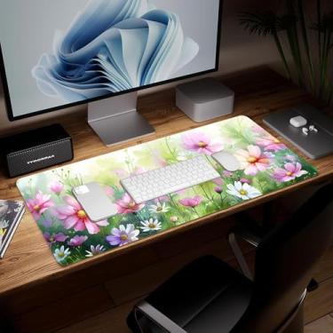 Imagem de Tapete de mesa de couro, mouse pad de arte colorida grande teclado de computador para jogos, protetor e capa de mesa à prova d'água, tapete de mouse decorativo de couro PU para laptop, decoração de