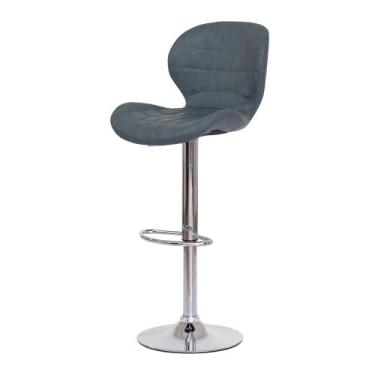 Imagem de Banqueta Estofada Cannes Cinza Base Giratória Cromada Altura Regulável