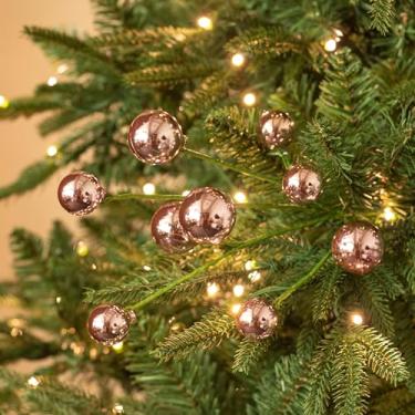 Imagem de KI Store Palhetas de árvore de Natal rosa, 8 peças, enfeites de árvore de galho de bola de Natal para decorações de árvore de Natal, buquê floral