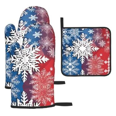 Imagem de Flocos de neve – Conjunto de cozinha essencial com 3 peças, luvas resistentes ao calor e aderência da tampa, proteção para churrasco no forno, design de armazenamento suspenso.