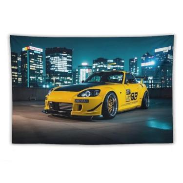 Imagem de HouLaiZhe JDM Tapeçaria de carro Jdm carro S2000 cidade noite telhado pendurar na parede quarto decoração de casa tapeçarias estética piquenique decoração de parede arte de parede para dormitório sala