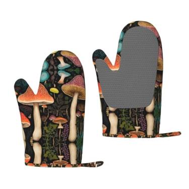 Imagem de Luvas de forno de silicone resistentes ao calor com impressão de cogumelo - aderências antiderrapantes, grelhar e usar na cozinha (pacote com 2)