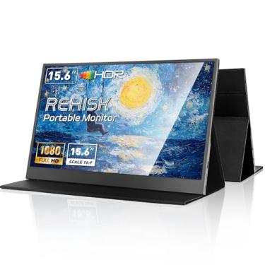 Imagem de Monitor portátil de 15,6" com resolução 1080p FHD, USB-C e HDMI, com capa inteligente e alto-falantes duplos. Ideal para viagens com laptops, Macs, PCs, celulares, PS4/5