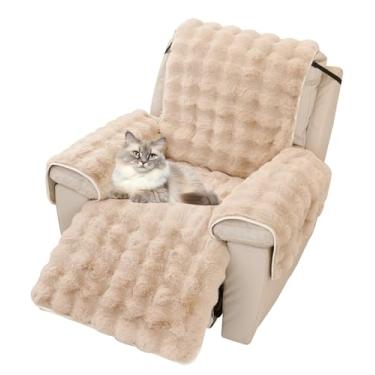 Imagem de AMZTOP Capa reclinável de pelúcia de coelho com bolsos de pele sintética felpuda, lavável, capa para cadeira reclinável que permaneça no lugar, macia e quente no inverno, capa de cadeira Lazyboy com