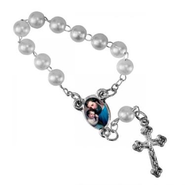 Imagem de 50 Mini Terço com Foto de São José - SJO Artigos Religiosos, Branco