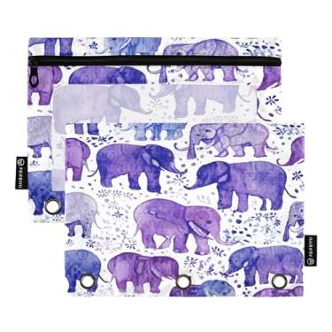 Imagem de Wassud Pastas de fichário com 3 furos de bolso para elefantes violeta pasta organizadora de arquivos para escritório em casa, pacote com 2