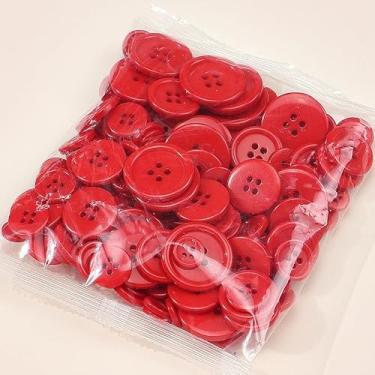 Imagem de 1 saco de botões de costura redondos planos mistos botões de resina de 4 furos para camisa, roupas, casacos, casacos, jaqueta, jeans, saias, artesanato, decoração DIY, vermelho, 11,5 ~ 25,5 x 2,5 ~