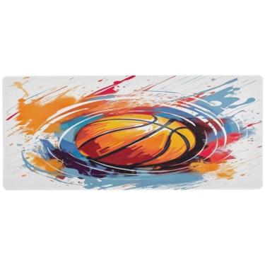 Imagem de Wassud Mouse pad de basquete para jogos com base de borracha antiderrapante, mouse pad longo para teclado de computador com borda costurada, almofada grande à prova d'água para escritório, casa, 80 x