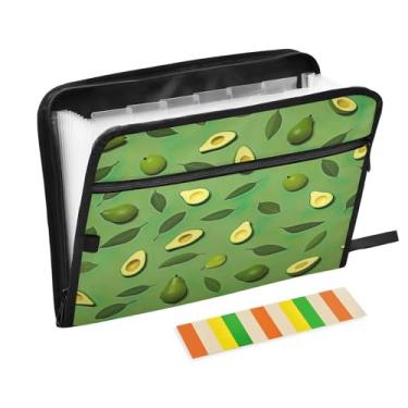 Imagem de Wassud Padrão de abacate verde, 13 bolsos, organizador de arquivos sanfonados, pastas expansíveis com abas e adesivos, organizador de pastas de documentos de recibo de papel tamanho carta A4 para