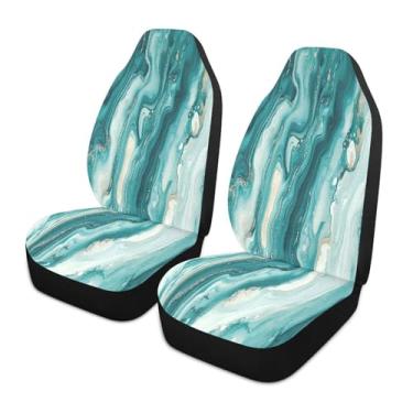 Imagem de CEBUGI Capas de assento de carro 1 peça capa de assento frontal respirável antiderrapante protetor de assento automotivo azul-petróleo padrão mármore branco capas de assento para a maioria dos