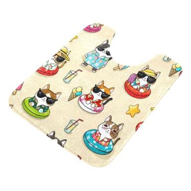 Imagem de Burbuja Tapete de banheiro com desenho animado de gatos, cães, tapete de banho absorvente de pelúcia macio, base antiderrapante para piso de banheiro, oval em forma de U