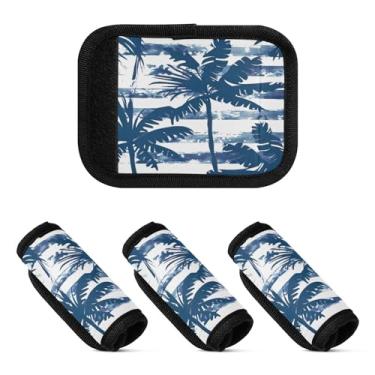 Imagem de Qilmy Pacote com 4 identificadores de bagagem de palmeira estilo azul com alça confortável para carrinho de bebê, mala de viagem, acessórios de viagem 1887