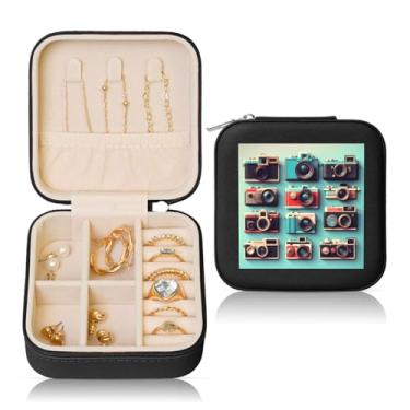 Imagem de Coleção de câmera retrô descolada, caixa de joias quadrada, estojo de armazenamento portátil para anéis femininos, brincos, colares