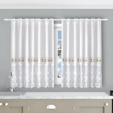 Imagem de Cortina Vitória para Cozinha Estampada, Renda Jacquard com Microfibra, Branca, 2,60x1,50m