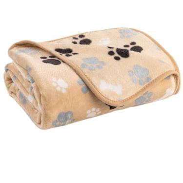 Imagem de AIWEK Cobertor de cachorro padrão de osso de pata 1 pacote 1 capa de sofá de flanela quente super macia, protetor de cama de carro, lavável à prova de urina, cobertor para animais de estimação ao ar