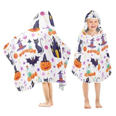 Imagem de Burbuja Halloween Elements Toalha de banho com capuz para crianças, toalha de praia de pelúcia macia absorvente para chá de meninas e meninos 3-10 anos, 61 x 127 cm