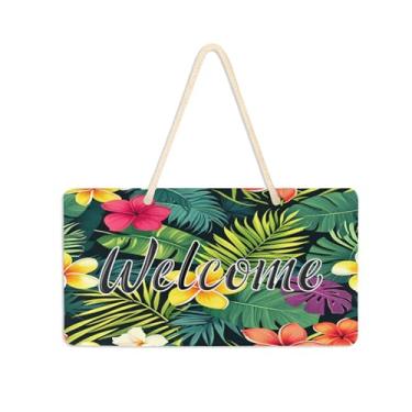 Imagem de Burbuja Placa de boas-vindas de flores coloridas para porta da frente, placa de boas-vindas de PVC para decoração de férias, 15 x 28 cm