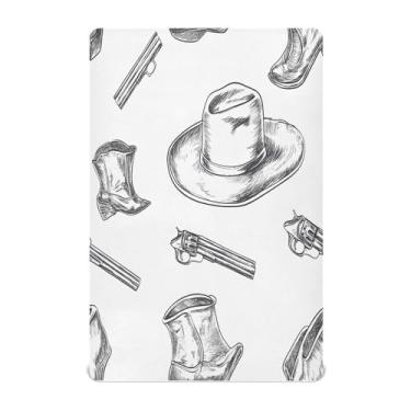 Imagem de STAYTOP Lençol de berço norte-americano com chapéu de cowboy e arma de caubói para meninos e meninas, lençol com elástico para berço padrão e colchão infantil, de microfibra supermacia, 99 × 69 × 5 cm