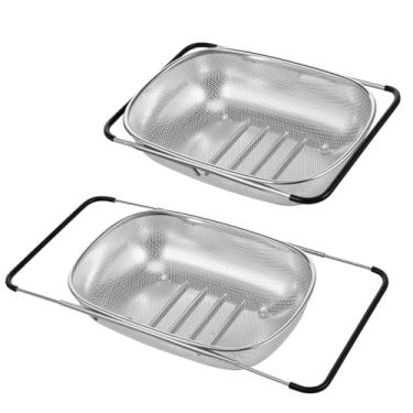 Imagem de UKQRRTC 2 peças escorredor de pratos para balcão de cozinha, escorredor de pratos à prova de ferrugem com alça ajustável e antiderrapante, escorredor de pratos de aço inoxidável usado para bancada de