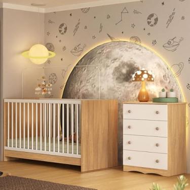 Imagem de Berço 3 em 1 para Colchão 130x60cm com Cômoda 4 Gavetas Serena Multimóveis Mp4745 Madeirado/branco