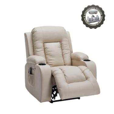 Imagem de Poltrona do Papai Austin Elétrica com Massagem Aquecimento USB USBc Brindes Massageador e Óculos Bluetooth PU Bege G94 - Gran Belo