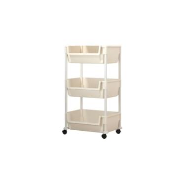 Imagem de Carrinho Organizador Multiuso 3 Prateleiras, Branco, Metal e Plástico, 85x57x34,5cm, Vertical, para Cozinha, Lavanderia, Escritório