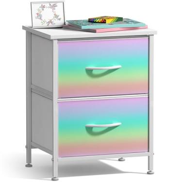 Imagem de Sorbus Mesa de cabeceira com 2 gavetas – mesa de cabeceira infantil – estrutura de aço, tampo de madeira e caixas de tecido fáceis de puxar – cômoda e baú para casa, acessórios de quarto, escritório e