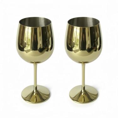 Imagem de Conjunto de 2 Taças de Vinho Douradas Inquebráveis – Aço Inoxidável – 530ml - Perfeitas para Casamentos e Festas