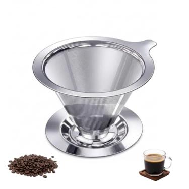 Imagem de Coador de Café em Aço Inoxidável, Filtro Permanente Reutilizável, Base Integrada, Sem Necessidade de Filtro de Papel