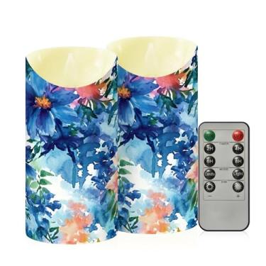 Imagem de Wassud Pacote com 2 flores coloridas (2) velas sem chama com controle remoto, velas realistas cintilantes com temporizador, velas decorativas para Natal, casamento, festa, decoração de casa média