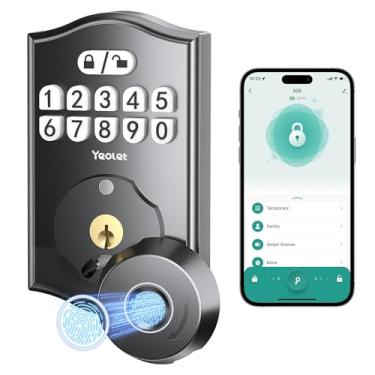 Imagem de Yeolet Fechadura de porta com impressão digital, fechadura de porta de entrada sem chave com controle de aplicativo, fechadura de teclado eletrônico para porta da frente, senha anti-espião, fechaduras