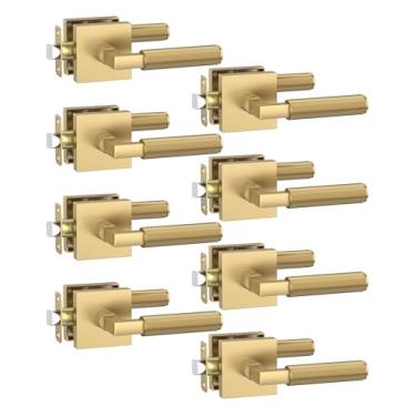 Imagem de Asidrama Pacote com 8 maçanetas de porta de passagem de bronze champanhe, maçaneta de porta com maçanetas internas para quarto ou banheiro, puxadores de porta resistentes interiores com fechaduras