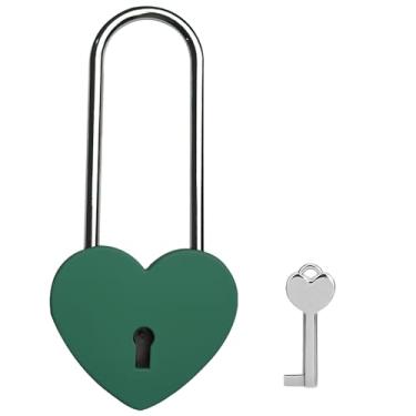 Imagem de VeYocilk Love Lock Cadeado de coração fosco verde desejo coração cadeado afiado com chave para ponte amor casamento aniversário presente de viagem (com chave)