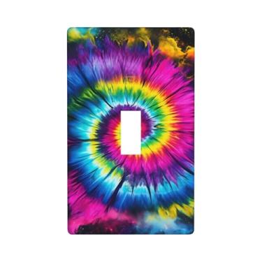 Imagem de Indokyeyqaz Placa decorativa tie dye Rainbow Vortex para interruptor de luz única, placas de parede decorativas, 1 placa de interruptor de grupo e capas de tomada 7 cm x 11,4 cm para quarto, banheiro