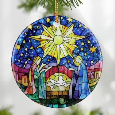 Imagem de Ornamento de presépio: enfeites de Natal, decorações religiosas de Natal para árvore, ornamento católico e decoração de férias cristãs | Presentes religiosos, presentes cristãos - Design A