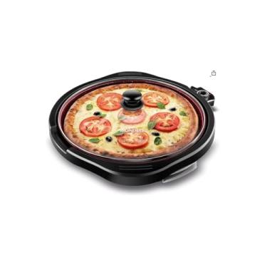 Imagem de Grill Elétrico Redondo Premium com Termostato, 1200W, 127V, Antiaderente, 40cm Diâmetro, Preto, Bandeja Coletora de Gordura