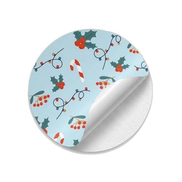 Imagem de Adesivos Redondos Natalinos 25 Unidades Com Estampa de Guirlanda de Pirulito - Tamanho 30x30cm