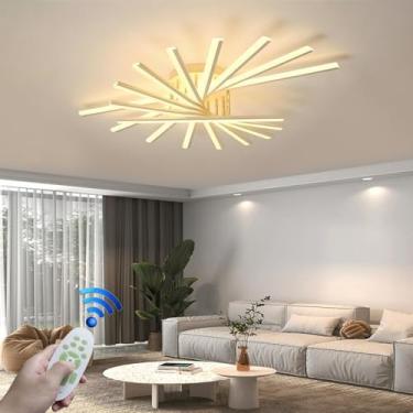 Imagem de Luminária de teto LED moderna e regulável em metal, com formato de fogos de artifício, elegante para sala de estar, lustre linear irregular, ideal para restaurantes, hotéis e cafés (Branco,