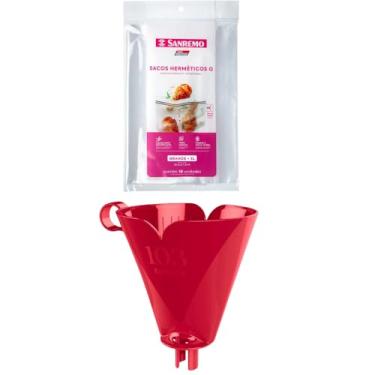 Imagem de Kit com 1 Suporte de Filtro de Café Vermelho 103 + 1 Saco Hermético Transparente 3 Litros