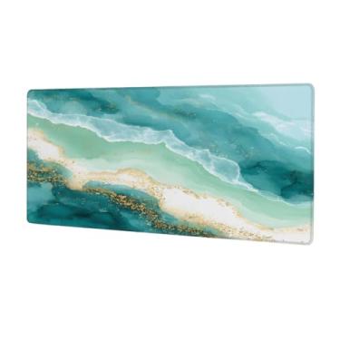 Imagem de Tapete de mouse grande e bonito em mármore turquesa à prova d'água com protetor de mesa estendido para computador, base de borracha antiderrapante para escritório, computador, teclado, laptop e mesa