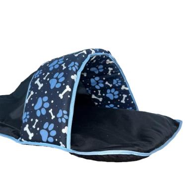 Imagem de Cama Toca Saco de Dormir Pet Impermeável, Microfibra Matelada, 70 x 45 x 32 cm, para Raças Pequenas e Médias (Azul Marinho)
