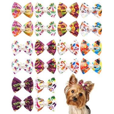 Imagem de PET SHOW Pacote com 20 laços de cabelo de cachorro carnaval com clipes jacaré para cães pequenos e médios, grampo de cabelo com laço, gato, filhote, Yorkshire, acessórios de cabelo para fantasias de