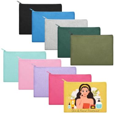 Imagem de AMDAILY 10 unidades de bolsas de maquiagem de lona em branco de sublimação, bolsas de maquiagem em branco para cosméticos com transferência de calor em branco com zíper colorido para dama de honra