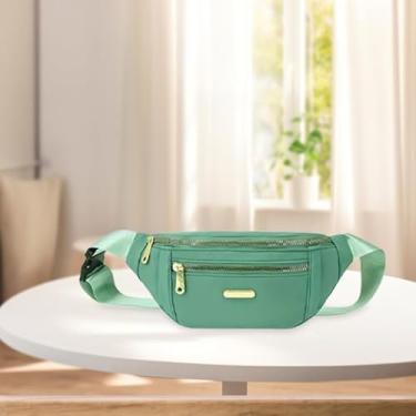 Imagem de Pochete feminina transversal estilosa, bolsa de cintura versátil para uso ao ar livre com alça ajustável, bolsa de cinto de nylon multicamadas para corrida, viagens e uso diário, verde