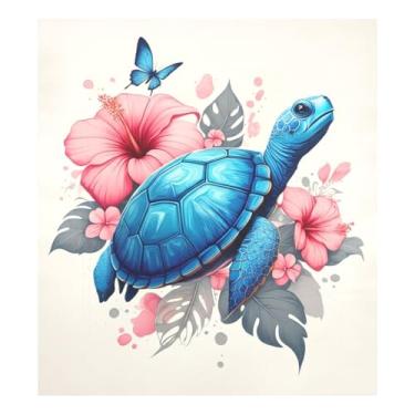 Imagem de Capa de ímã de lava-louças com flores de tartaruga azul, capa para eletrodomésticos, 58 cm L x 66 cm A