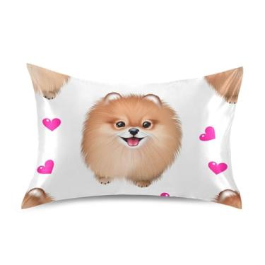 Imagem de Fronhas florais, fofas, corações, animais, branco, padrão, Queen King, fronha de cetim refrescante para cabelo e pele, arte fofa, tamanho king size 101,6 cm x 50,8 cm