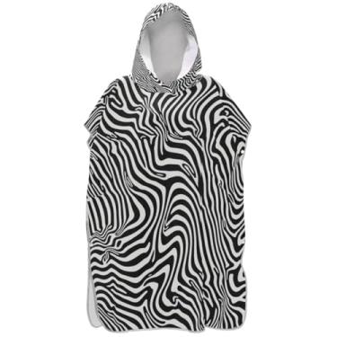 Imagem de Joisal Poncho de surfe preto e branco ondulado de zebra para adulto trocador absorvente masculino poncho com capuz toalha de natação